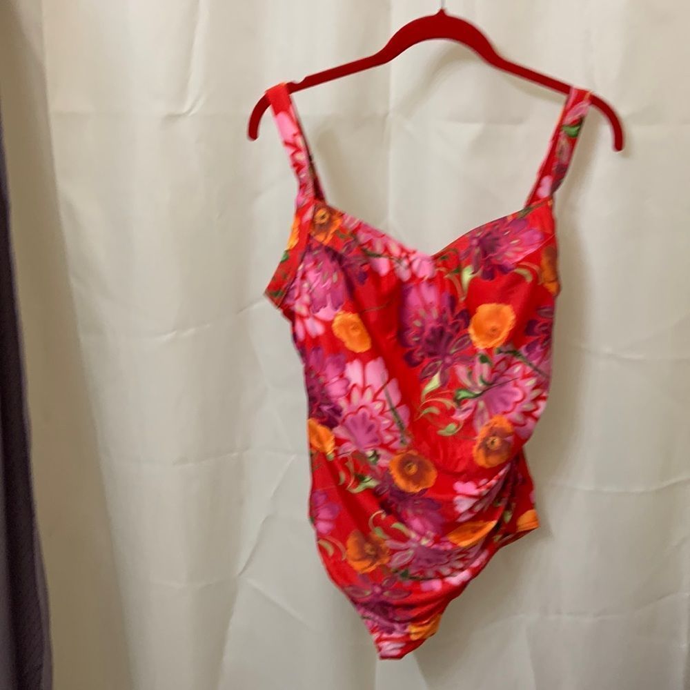Womens swimsuit by Christina multi colors in pattern shirred on one side18W38